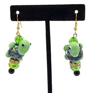 Turtles Lamp Work Glass Beads Earrings Artisan